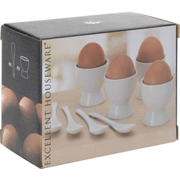 Excellent Houseware porseleinen eierdopset 8-delig wit