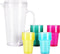 Excellent Houseware Waterkan/sapkan met 4 kunststof drinkbekers- 2.2 liter - kunststof - Kleurenmix - schenkkan - limonadebekers