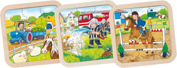 Goki Houten Legpuzzel Boerderij, Brandweer, Paard, 9st.