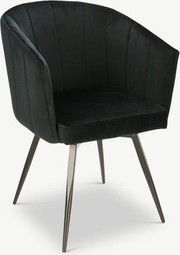 Furnicher - BEN Draaibare Eetkamerstoel - Fluwelen bekleding - Modern design - Stalen frame - Zwart fluweel - Zwarte poten