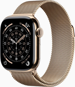 Apple Watch Series 11 - Smartwatch - GPS + Cellular - 42mm - Gouden titanium kast - Gouden Milanese Loop-band