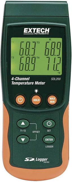 Extech SDL200 - temperatuurmeter - 4 kanalen - datalogger - data op SD kaart in excel formaat - (-199 Tot +1700°C) - Sensortype K,J,T,E,R,S,Pt100