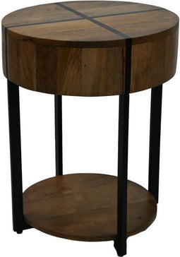 Bijzettafeltje rond - Ø40x52 - Naturel/zwart - Mangohout/metaal