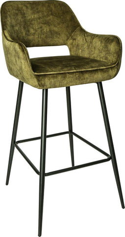 PTMD Fallon Velvet Barkrukken - 61 x 53 x 105 cm - Metaal/Fluweel - Groen - Per Stuk