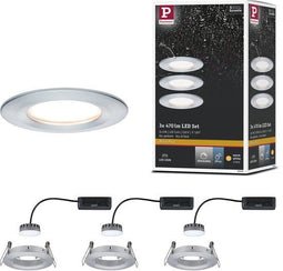 Paulmann Nova Plus - LED-inbouwlamp - 3x6W dimbaar 2700K IP44 rond 78 mm Alu gedraaid (set van 3)
