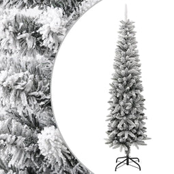 vidaXL - Kunstkerstboom - met - sneeuw - smal - 240 - cm - PVC - en - PE