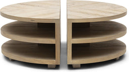 Riviera Maison Salontafel rond - Milan Coffee Table Parquet Dia 90 - Gerecycled Eikenhout, IJzer - Bruin