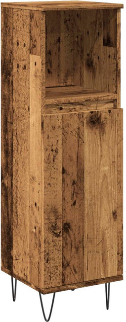vidaXL - Badkamerkast - 30x30x100 - cm - bewerkt - hout - oud - houtkleurig
