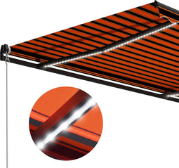 vidaXL - Luifel - handmatig - uittrekbaar - met - LED - 600x300 - cm - oranje - en - bruin