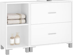 eSituro SBP0098 wastafel onderkast badkamermeubel - wit - 2 grote lades - zij kast links of rechts