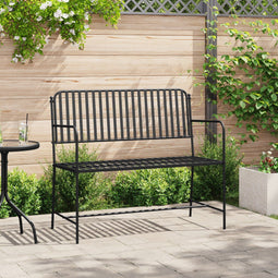vidaXL - Tuinbank - met - Lattenontwerp - Zwart - 107 - cm - Staal