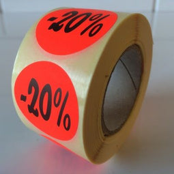Klika - Etiket fluor rood 35mm 20% korting 500/r - 30 stuks