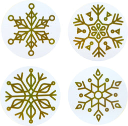 Etiket | Cadeauetiket | papier | IJskristallen | ∅45mm | wit/goud | rol à 500 stuks