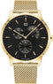 Tommy Hilfiger heren horloge (44 mm) - zwarte plaat met goudkleurige kast en band - Maat: One size