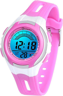Kinderhorloges Meisjes Jongens Digitaal 7 Kleuren LED Digitaal horloge voor Kinderen Waterdicht Sport Buiten Multifunctioneel Digitale horloges met Stopwatch / Alarm Leeftijd 4-15, paars klein 26g