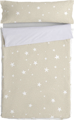 Gewatteerd beddengoed met ritssluiting HappyFriday Basic Little Star Beige 90 x 200 cm