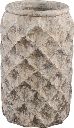 PTMD Isra grijze cement diamant pot rond lang hoog maat in cm: 25 x 25 x 40 - Grijs