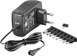 Universele voedingsadapter 3-12V / 2,25A / 27W met 8 verwisselbare pluggen / zwart - 1,8 meter