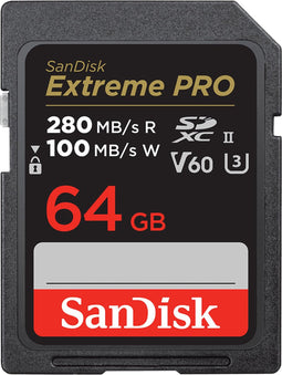 SanDisk Extreme Pro - SDXC UHS-II - 64GB 280MB/s 100MB/s schrijfsnelheid V60 4K
