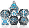HOT Games Dobbelst.Set - 7-delige Metaal D4/D6/D8/D10/D10-00/D12/D20 - Zilverkleurig Blauw