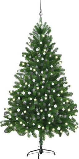 vidaXL - Kunstkerstboom - met - verlichting - en - kerstballen - 210 - cm - groen