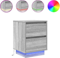 vidaXL - Nachtkastjes - met - LED - 2 - st - 38x34x50 - cm - grijs - sonoma