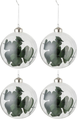 J-Line kerstbal Gedroogde Eucalyptus - glas - groen/transparant - medium - doos van 4