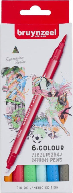 Fineliner Brush pen Bruynzeel Creatives Rio de Janeiro set 6 kleuren