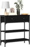 vidaXL - Console - Tafel - Zwart - Eiken - 72,5x25x75 - cm - Engineered - Hout - & - Staal