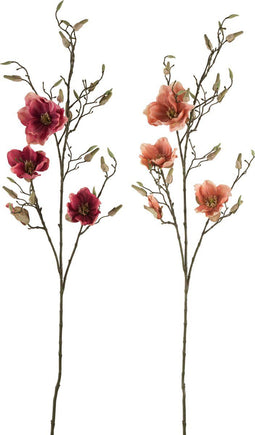 J-Line bloem Magnolia Tak - kunststof - roze - 2 stuks