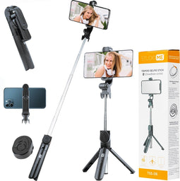 Studio ME - 3 in 1 Selfie Stick Tripod - Bluetooth Afstandsbediening - Uitschuifbaar tot 70 cm - Zwart