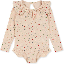 Konges Slöjd Manuca Frill badpak kind - Multiple hearts - Maat 3 jaar