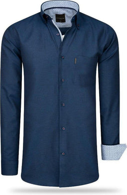 Cappuccino Heren Overhemd - Borstzakje - Navy