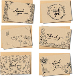 Partizzle 36x Kraft Bedankt Kaartjes Set - Wenskaarten - 6 Ontwerpen - 10x15 cm (36 stuks)