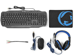 Nedis GCK41100 - Gaming Combo Kit - 4-in-1 set met QWERTZ toetsenbord en headset - Zwart/blauw (1 set)