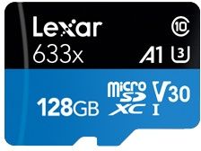 Lexar 633x - microSDXC Geheugenkaart 128GB - UHS-I Class 10, UHS Class 3, V30 - 95MB/s Lezen 20MB/s Schrijven