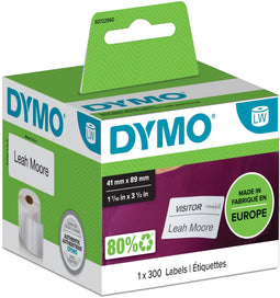DYMO® LW - Klein naambadgelabel - 41 x 89 mm - Zelfklevend - Wit (300 stuks)