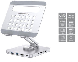 Conceptronic DONN26G - Tablet docking stand - 360° draaibaar - Zilver