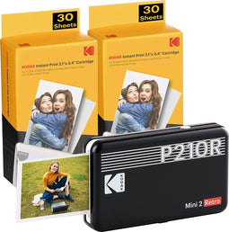 Kodak Mini 2 Retro - Draagbare fotoprinter - 4PASS-technologie - Zwart + 60 Sheets (60 stuks)