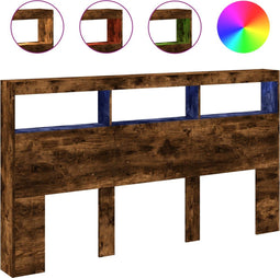 vidaXL - Hoofdbordkast - met - LED-verlichting - 180x17x102 - cm - gerookt - eiken