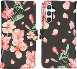 iMoshion Hoesje Geschikt voor Samsung Galaxy A54 (5G) Hoesje Met Pasjeshouder - iMoshion Design Softcase Bookcase - Zwart / Blossom Watercolor Black