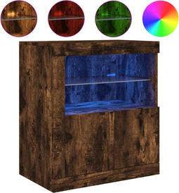 vidaXL - Dressoir - met - LED-verlichting - 60,5x37x67 - cm - gerookt - eikenkleur