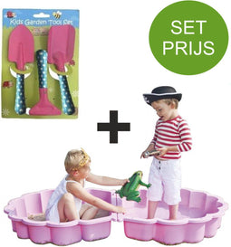 Zandbak Schelp Roze Met Tuinset Met 3 Tuin Accessoires