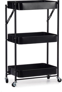 Keuken opberg trolley/roltafel met 3 manden zwart 46 x 30 x 79 cm - Etagewagentje met opbergkratten