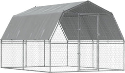 vidaXL - Vogelkooi - met - deur - gegalvaniseerd - staal - zilverkleurig