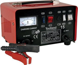 Toolland Acculader 12/24 V - Acculader auto met booster/starthulp 9 A - Thermische overbelastingsbeveiliging ampèremeter - Rood