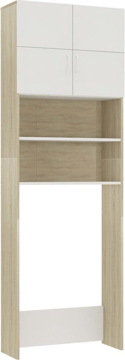 vidaXL - Wasmachinekast - 64x25,5x190 - cm - wit - en - eikenkleurig