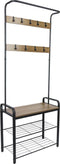 ERRO Kapstok - Garderoberek - 9 haken - 72x34x183cm - Mat zwart met houtaccenten