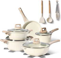 Just Perfecto 14 Delige Pannenset - Kookset met marmeren coating - Beige (14 delen)
