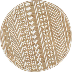 vidaXL - Vloerkleed - handgemaakt - met - witte - print - 150 - cm - jute